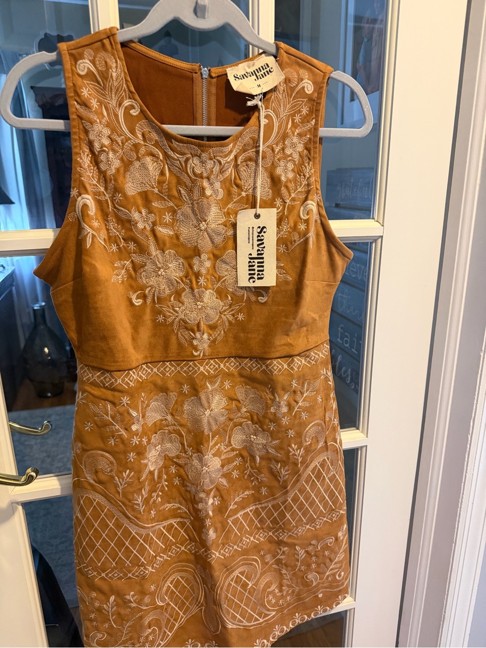 Savanna Jane Embroidered Mustard-Brown Sleeveless Mini Dress